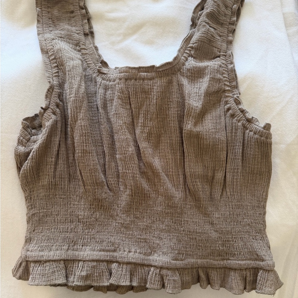 Rachel Parcell Taupe Ruffle Hem Smocked Tank